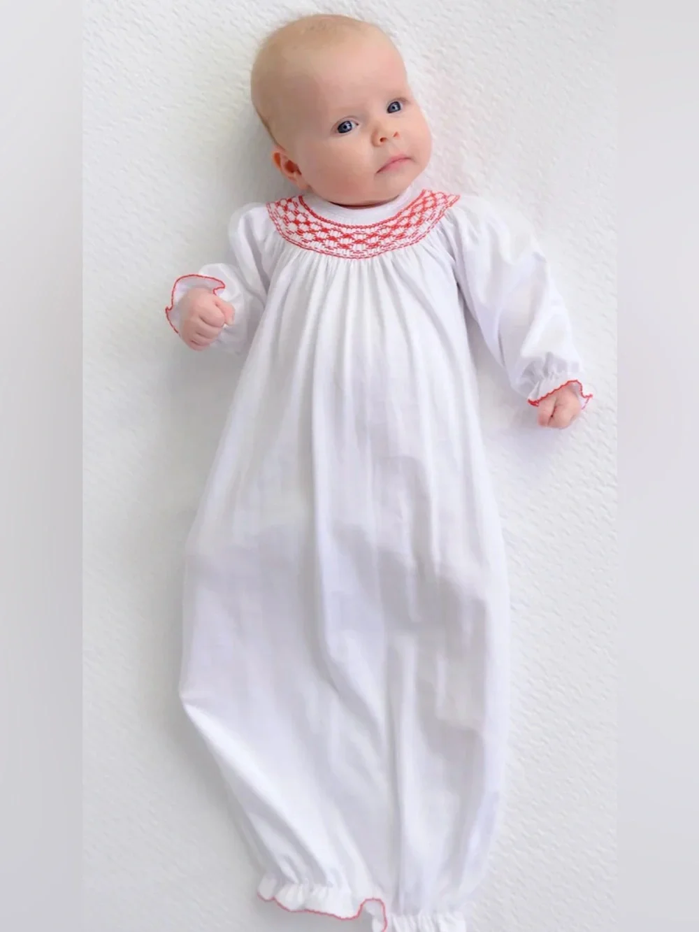 The Beaufort Bonnet Company Sweetly Smocked Greeting Gown with Red Smocking